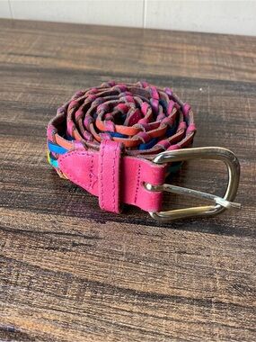 Vintage Multicolor Leather Woven Belt, 32”
